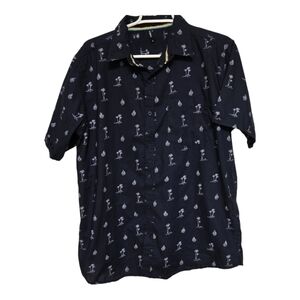 Toku Palm Tree Boat Print Button Up Shirt Men L Coastal Beach